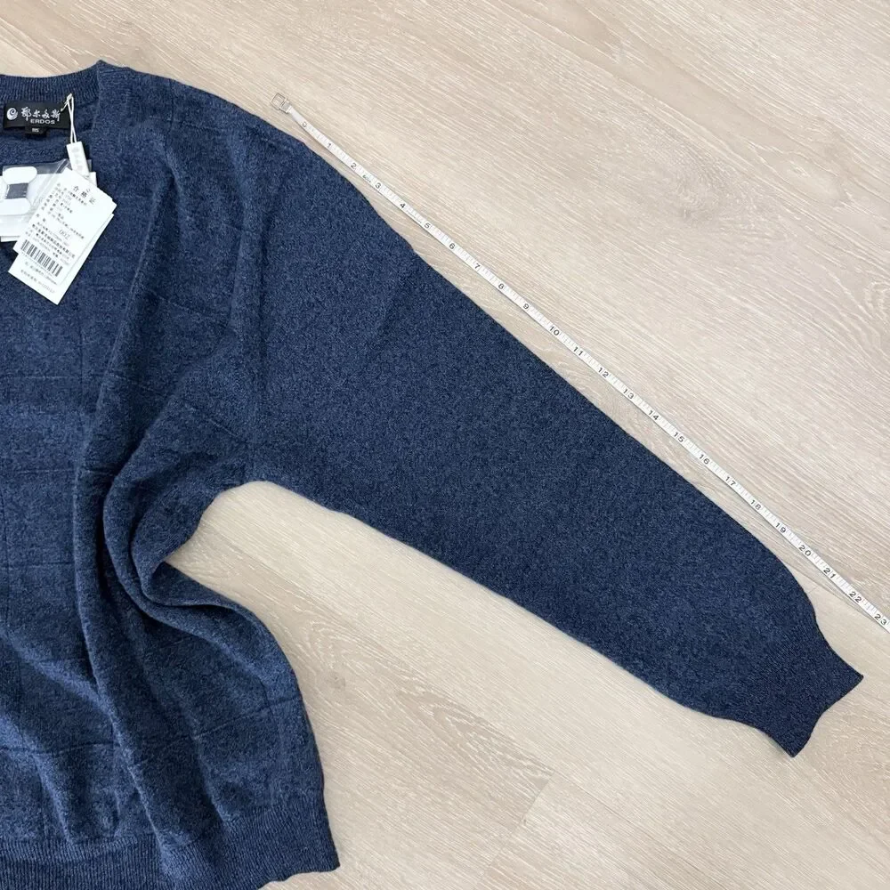 NWT Cashmere Tech V-Neck Sweater Windowpane Blue Men's L XL ERDOS Grandpa Preppy